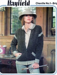 ~ Vintage 1970s Hayfield Knitting Pattern For Chenille Zipper Jacket ~ 32" ~ 38" - Picture 1 of 1