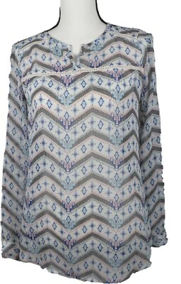 Mossimo Womens Tunic Top Shirt Blue Navaho Boho Print Sheer Size S - Image 1 of 4