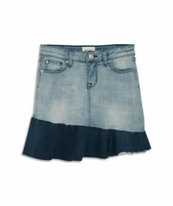 NWT HUDSON Sz14Y GIRL'S ASYMMETRICAL RUFFLE DENIM MINI SKIRT BLUE RADIANCE - Picture 1 of 2