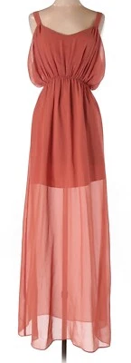 Maxi Vestido Love 21 Talla XS Plisado Malla Superposición Cintura Alta Novia Naranja Drapeado Foto 1 de 3