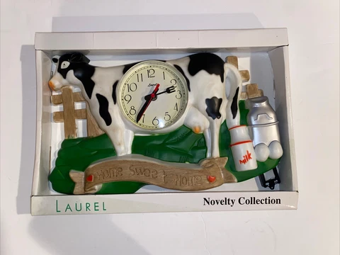 Vintage Kirch Kitchen Plastic Wall Clock Cow Home Sweet Home Country Milk Farm Cover