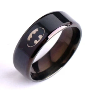 6mm Black Batman Ring Stainless Steel Rings for Mens Woman Wedding Band Jewelry - Picture 1 of 8