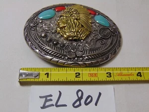 Vintage Western Belt Buckle Indian Chief Stones Southwest American Silver Tone - Picture 1 of 3