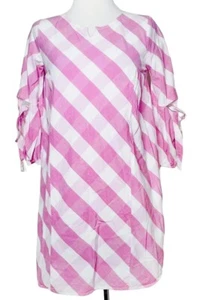 Crown & Ivy Pink White Plaid Girls Elbow Tie Sleeve Shirt Dress Barbie Size 16 - Picture 1 of 5
