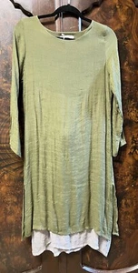 Vestido Dayou Talla S Mujer Capas Manga 3/4 Cuello Redondo Caftán Verde/Gris Gasa ☼ - Imagen 1 de 7