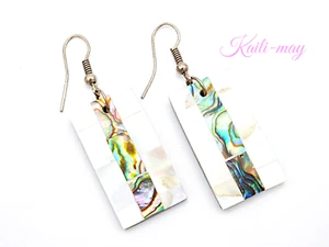 Mother of Pearl shell and Abalone Shell Earrings crafts in rectangle Shape - Picture 1 of 6