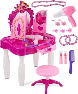 Kids Makeup Table with Mirror and Chair, Princess Play Set, Kids Makeup Vanity - Picture 1 of 7