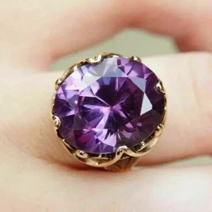 3 Ct Round Cut Lab Created Purple Amethyst Solitaire Ring 14K Yellow Gold Plated - Picture 1 of 6