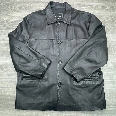 Vera Pelle Leather Jacket Mens XXL Black Car Coat Button Made In Italy 90s Y2K - Image 1 of 4