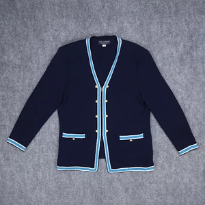 St John Jacke Damen 14 blau Reißverschluss vorne Cardigan Goldknöpfe Kollektion Vintage 2002 - Bild 1 von 15
