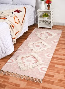 Handwoven Black Wool Flatweave Kilim Floral Area Rug , Pink wool Runner Carpet - Picture 1 of 7