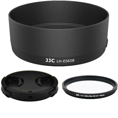 JJC Lens Hood as Canon ES-65B for RF 50mm F1.8 Lens & 43mm Lens Cap & UV Filter - Image 1 of 4