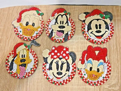 Disney Christmas Diamond Coasters Christmas Disney Diamond Painting Completed 6p - Image 1 of 4