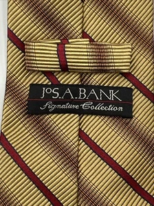 JOS A BANK Signature Collection Men's Silk Cotton Blend Necktie Gold Red Striped - Picture 1 of 11