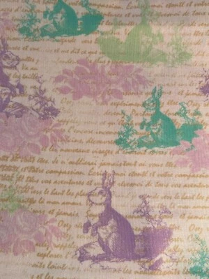 OOP Vintage Pastel Bunnies -Calligraphy Foliage background printed Cotton - Image 1 of 4