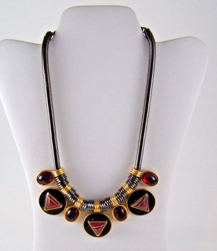 SAINT LAURENT (YSL) COLLANA YVES SAINT LAURENT YSL 18" VETRO GRIPOIX NERO E ROSSO CON TONO ORO