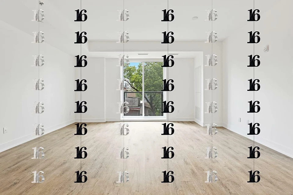 Cadena 16 Aniversario Cumpleaños Brillo Negro Colgante Fiesta Suministro Decoraciones Foto 1 de 4