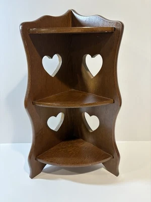 Vintage Corner Shelf Wood Heart Cutout Wall Decor Display MCM Hang Or Stand Core - Image 1 of 4