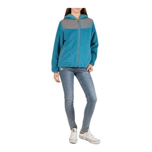 Vintage The North Face Logo Full Zip Hooded Blue Fleece Jacket Size M Girls - Picture 1 of 11