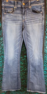 AMERICAN EAGLE BOOTCUT JEANS WOMENS SZ. 8 REG KICK SUPER STRETCH AEODENIM X ZIP - Picture 1 of 23