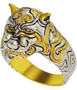 Leopardenkopf Ring für Herren Größe 11 Silber & Gold Farbe - Bild 1 von 2