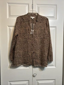 NWOT H Halston Blouse Size L Large Brown Leopard Print Button Down Long Sleeve - Bild 1 von 9