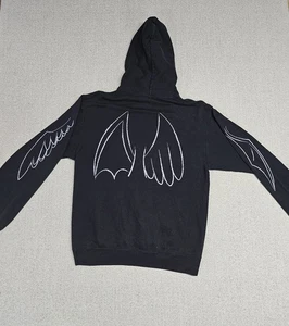 Dream Branding Hoodie Size Medium Black Bat Angel Wings Graphic Goth Pullover - Picture 1 of 8