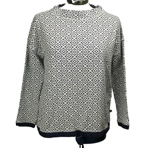 T by Talbots 100% Cotton Drawstring-Hem Long-Sleeve Sweater Blue & White PL - Picture 1 of 24