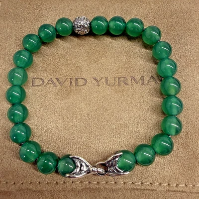 Браслет с духовными бусинами из чистого серебра с зеленым ониксом David Yurman - Изображение 1 из 4