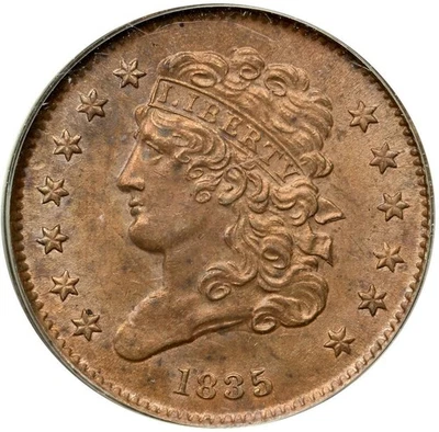1835 C-1 PCGS MS 63 BN Classic Head Half Cent Coin 1/2c - Image 1 of 3