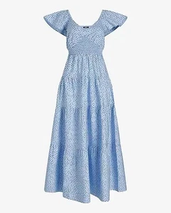 Express New Polka Dot V-Neck Flutter Sleeve Tiered Poplin Maxi Dress. Size S  - Picture 1 of 9