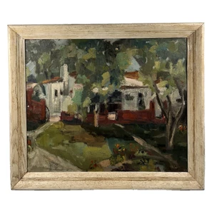 MID CENTURY MODERN MCM HOME & GARDEN ABSTRACT LANDSCAPE VINTAGE PAINTING - Picture 1 of 24