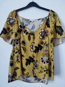 Warehouse Womens Yellow Floral Viscose BlendBlouse Size 14 - Picture 1 of 5