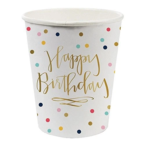 Tazas de papel con diseño de papel de aluminio de confeti de feliz cumpleaños Foto 1 de 1