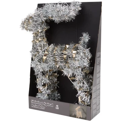 NATALE Renna Tinsel 46cm con 40 LED | ORO / ARGENTO | Scintillante Decorazione - Immagine 1 di 4