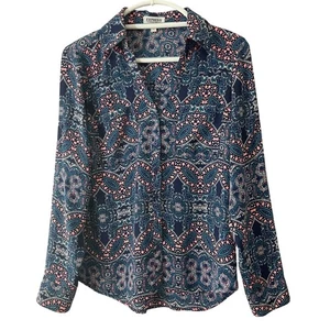 Camisa Express Portofino Mujer Talla S/P Azul y Rosa Paisley Abotonada - Imagen 1 de 7