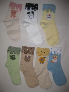 7 Pairs kawaii animal graphic dot color drip trim ribbed crew socks pastel goth - Picture 1 of 1