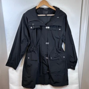 J. Crew Raincoat Anorak Jacket Hooded Toggle Drawstring Black Coat Size L - Picture 1 of 9