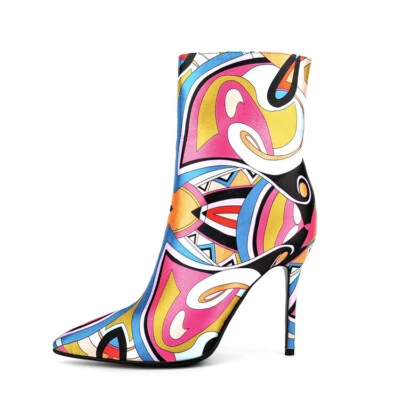 Mujeres Moda Satén Estampado Puntera Punta Punta Tacón Alto Botín Botines Zapatos GAOI  Foto 1 de 4