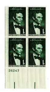 US Stamp Scott #1113, Lincoln Sesquicentennial Issue, 1c, Plate Block, MNH - Picture 1 of 1