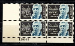 #1270 1965 5-cent Robert Fulton block of 4 with plate# MNH - Picture 1 of 1