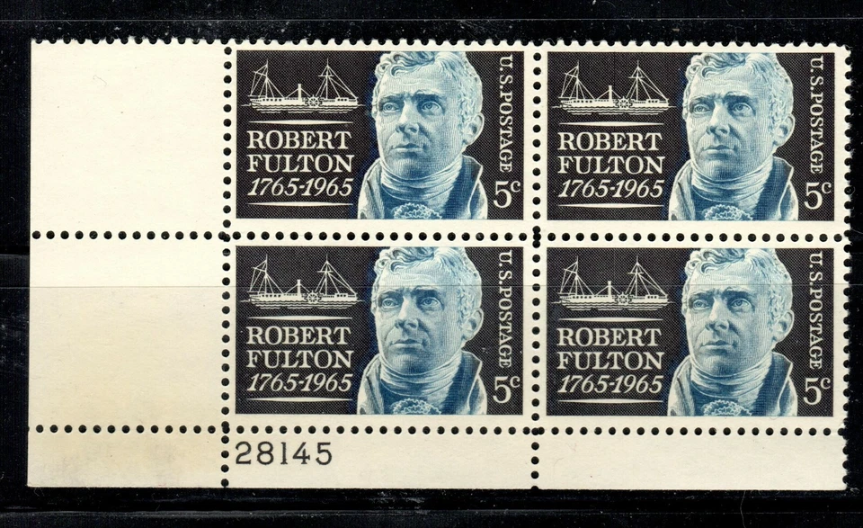 #1270 1965 5-cent Robert Fulton block of 4 with plate# MNH - Image 1 of 1