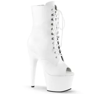 Sexy Stripper Platform Peep Toe 7" High Heel White Ankle Boots ADO1021/WPU/M - Picture 1 of 6
