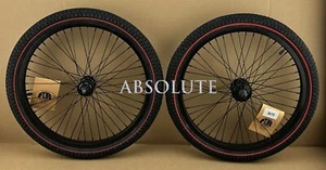 BMX Set ALLOY Front & 9T Cog Rear Wheel 48 Spoke Sealed Bearing W/Red Line Tires - Picture 1 of 2
