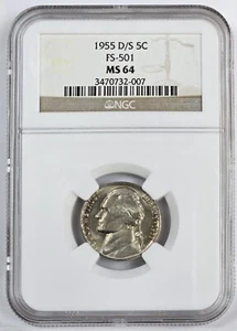 1955 D/S Jefferson Nickel *** NGC MS 64 *** FS-501 - Picture 1 of 5