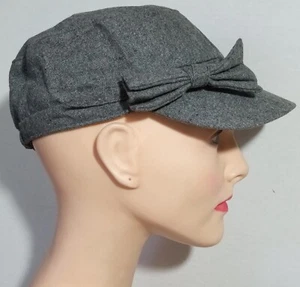 Gray Wool Blend Side Bow Silky Lining Adult M/L Cadet Cap Hat - Picture 1 of 6