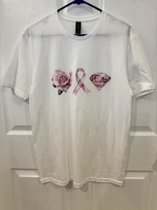 pink ribbon breast cancer awareness T Shirt Pink Rose Diamond NWT Cotton Soft - Picture 1 of 3