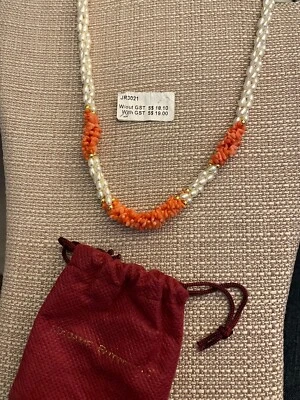 Madame Butterfly Faux Rice Pearl Coral Necklace NEW with Gift Bag FREE SHIPPING - Image 1 of 3