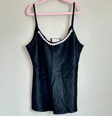 Vintage Anxiety Womens Cami Top Size L Black Fairy Grunge Y2K Dainty Flower Trim - Изображение 1 из 4