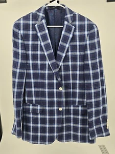 Tallia Purple Lable Linen Men's Sz. 42L Linen Blue,Gray Plaid Blazer. (1208) - Picture 1 of 9